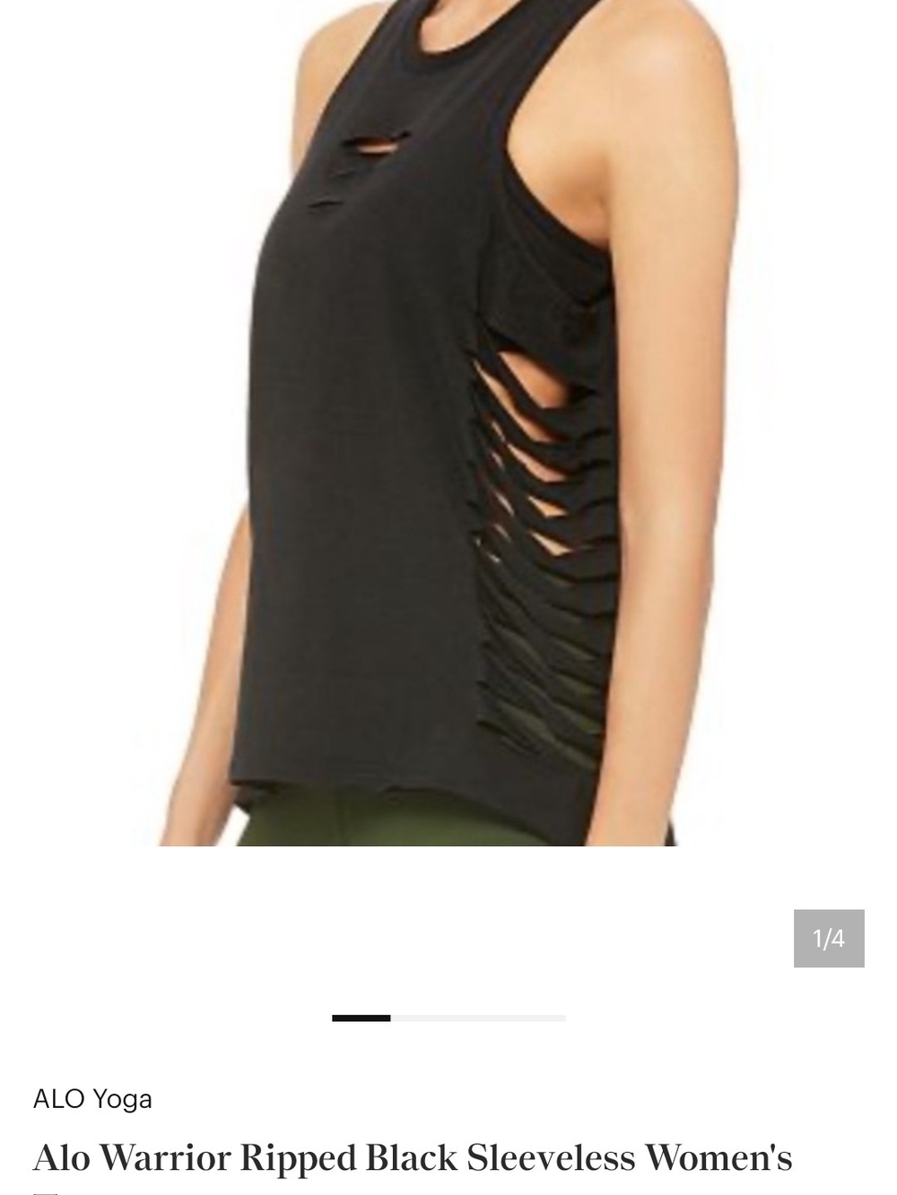 ALO Yoga Black Ripped Sleeveless Tank Top